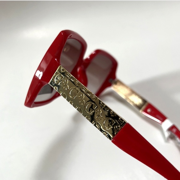 New GUESS Oversized Square Sunglasses GO00031 Acetate Embossed Red Gold main image 6
